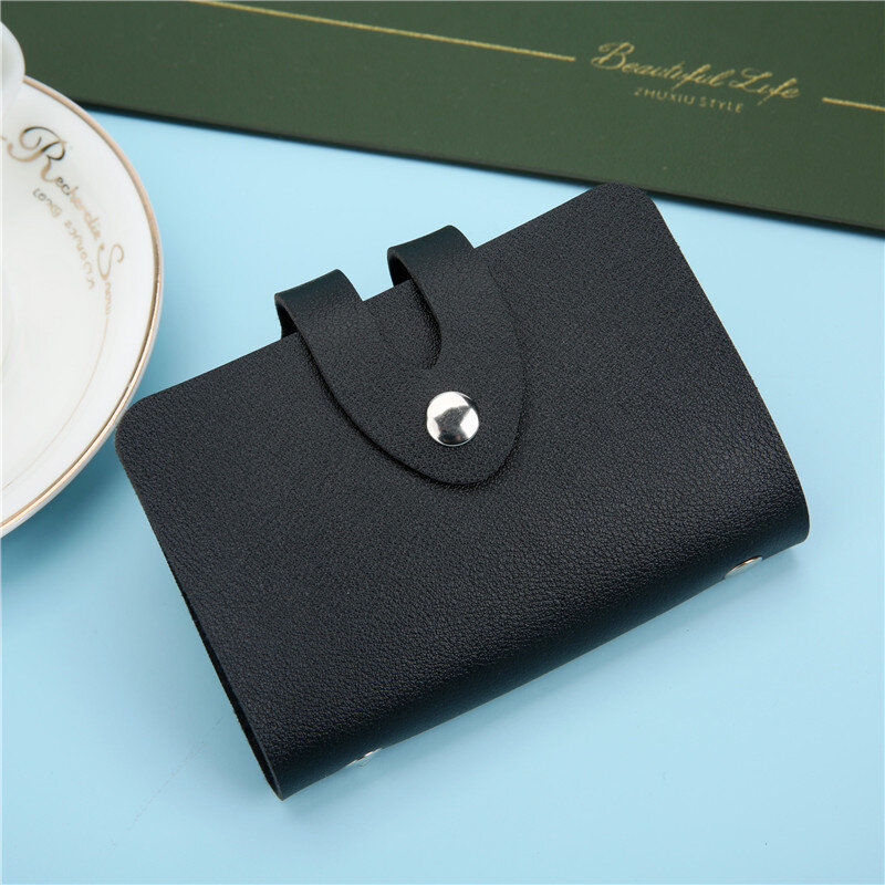 Casing saku kulit Pu ramping sederhana tempat kartu profesional bisnis dompet koin wanita Fashion serbaguna dompet Anti Maling baru