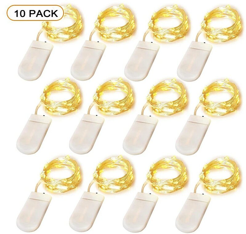 10pcs/lot Copper Led Fairy Lights 2M 20 Leds CR2032 Button Battery Operated LED String Light Xmas Wedding party Decoration