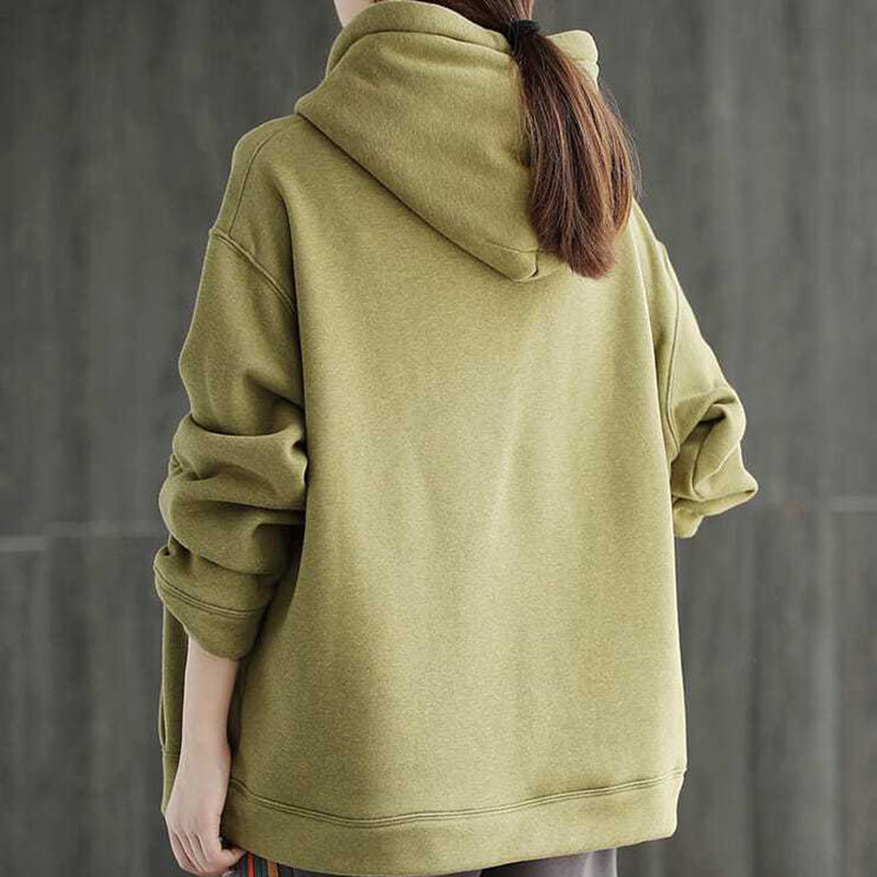 2023 Autumn Winter Warm Women Hoodies Vintage Hooded Long Sleeve Big Pocket Hoodies Casual Loose Plush Thicken Pullover Hoodies