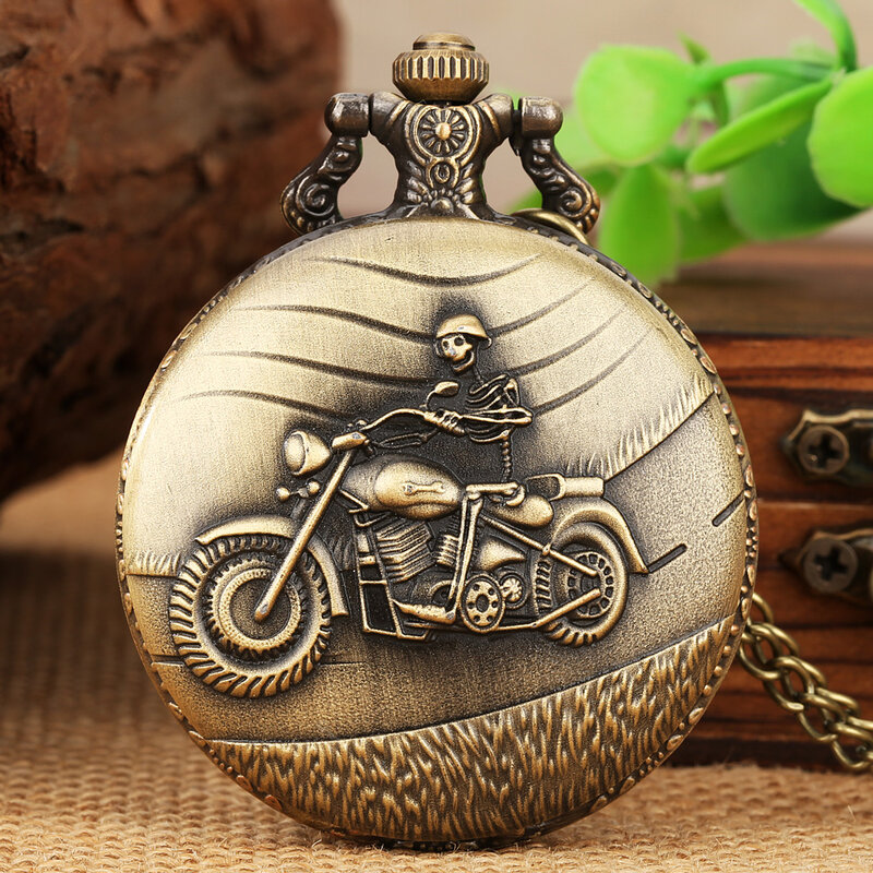 Bronze Vintage Motorcycle Autocycle Hip Hop Pendant Necklace Punk Autobike Jewelry Street Sport Rock Quartz Pocket Watch for Men