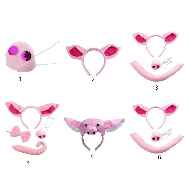 Super miękkie świnia opaska na uszy nos ogon Halloween zwierząt nakrycia głowy element ubioru akcesoria różowy Piggy opaska na głowę zestaw rekwizyty do Cosplay
