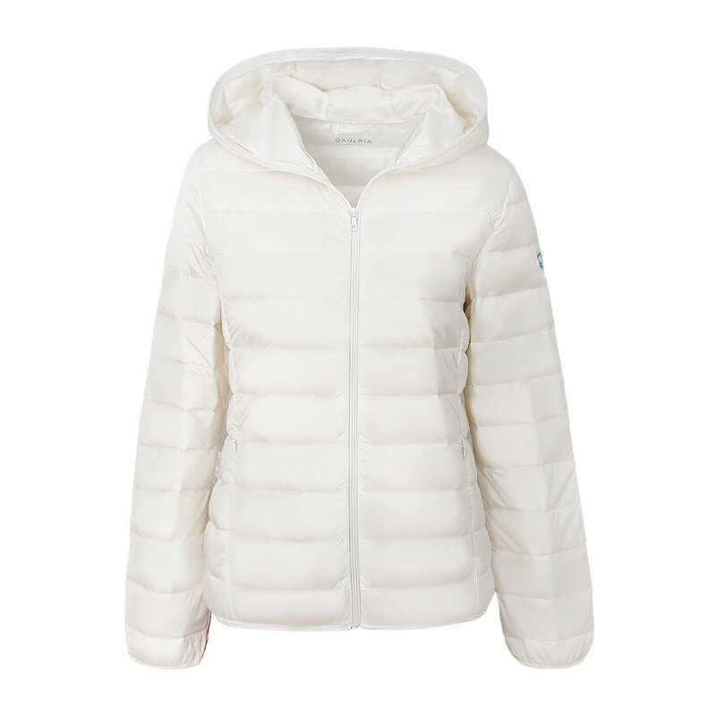 Jaket pendek bertudung untuk wanita, jaket bulu angsa modis lengan panjang warna putih tren modis Eropa dan Amerika musim dingin 90 putih
