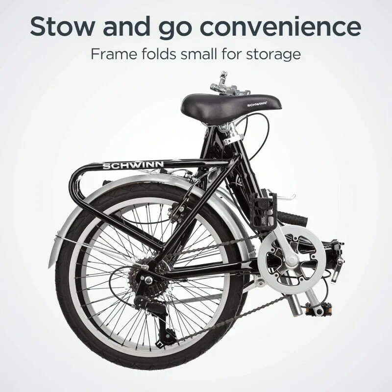 Schwinn Loop bicicleta plegable para hombres y mujeres adultos, ruedas de 20 pulgadas, tren de transmisión de 7 velocidades, estante de carga trasero, bolsa de transporte incluida para St