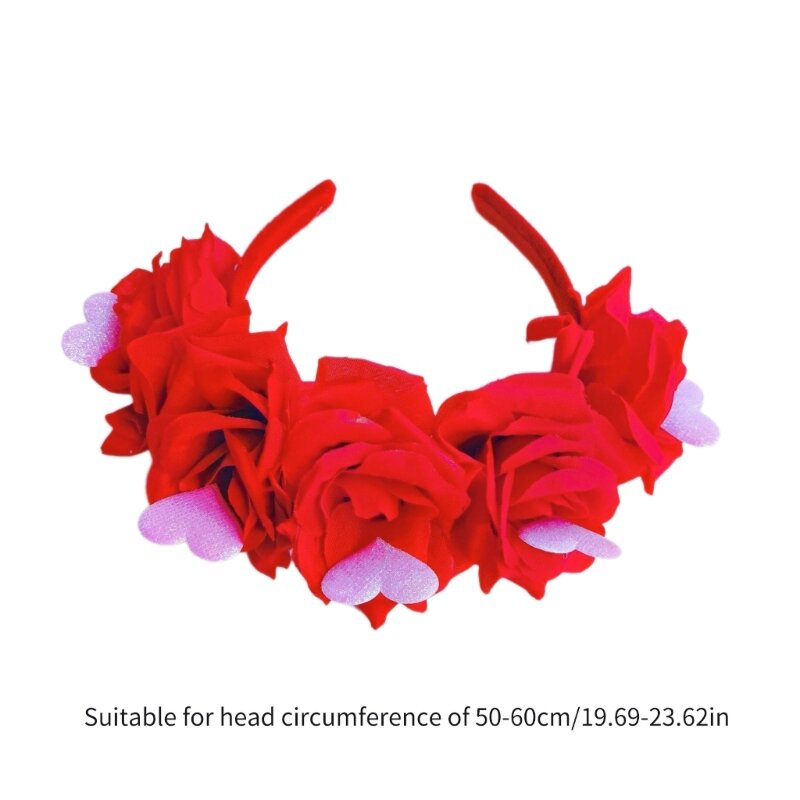 Y1UB bloemvorm hoofdband voor meisjes Valentijnsdag hoofdband feesthoofdband antislip