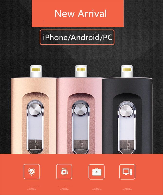 OTG Flash Drive USB 3 in 1, Flash Drive iOS 2023 64G 128G 256G 512GB 1TB untuk iPhone Plus 64GB