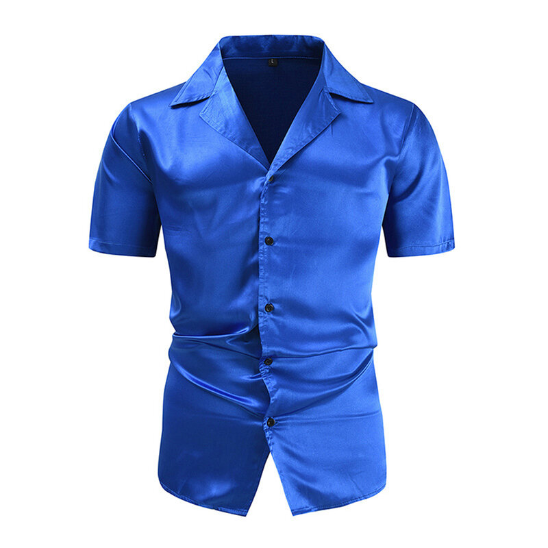 Sommer Herren Hemd Hemd Button Down Kragen glänzend regelmäßig Kurzarm einfarbig Turn-Down bequeme Mode heiß neu stilvoll