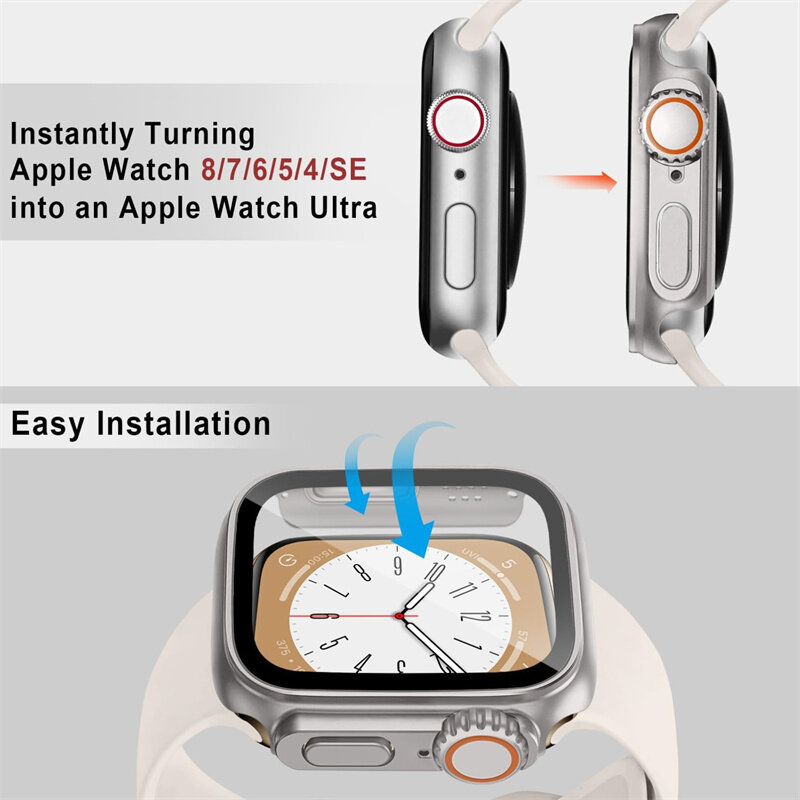 เคสกระจกเทมเปอร์สำหรับนาฬิกา Apple รุ่น8 7 6 5 4 3เปลี่ยนเป็น ultra iWatch ป้องกัน45มม. 44มม. 41มม. 42 40มม.