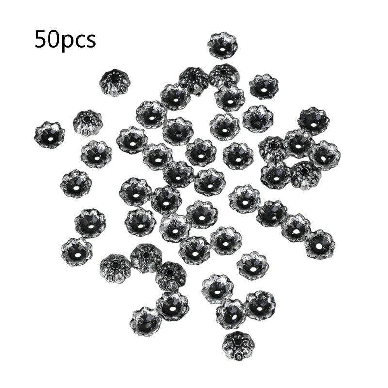 652F 50Pcs Flower Spacer Antique Finishing Bead Jewelry Beads for DIY Crafts Friendship Bracelets Trumpet Flower Spacer