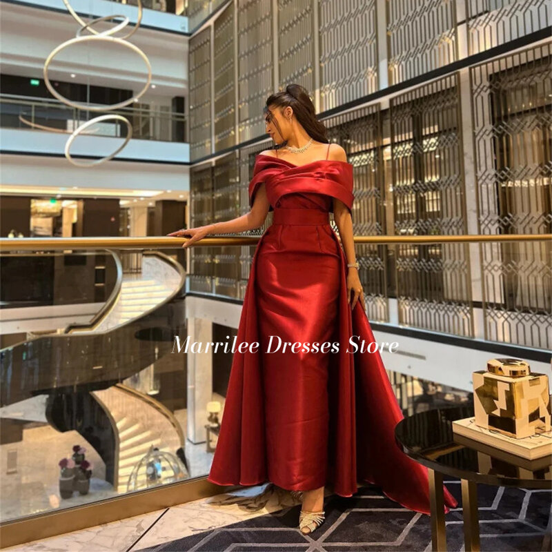 Пикантное красное платье Marrilee на бретелях-спагетти с открытыми плечами платье для выпускного вечера с юбкой годе элегантное вечернее платье до пола с вырезом лодочкой без рукавов