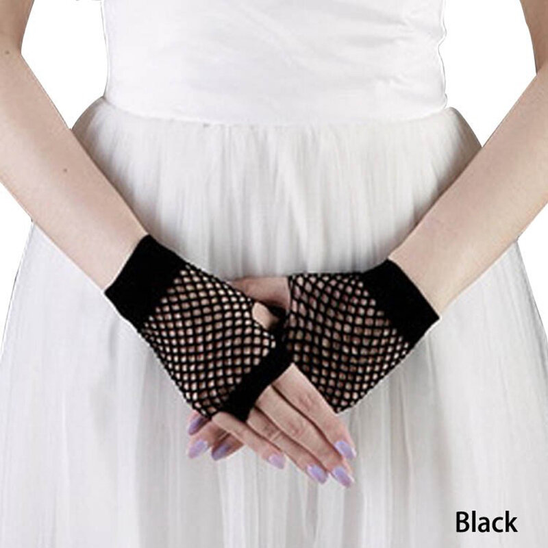 Moda Nylon a rete guanti lunghi senza dita polsino del braccio della gamba pizzo all'uncinetto Punk gotico Costume da discoteca guanti lunghi senza dita in rete