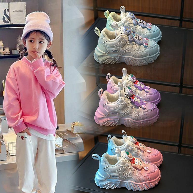 أحذية Kawaii Sanrio Kuromi للأطفال ، أحذية رياضية قطيفة للأطفال ، شكل أنيمي ، زر دوار ، الدفء ، نمط جديد ، الشتاء