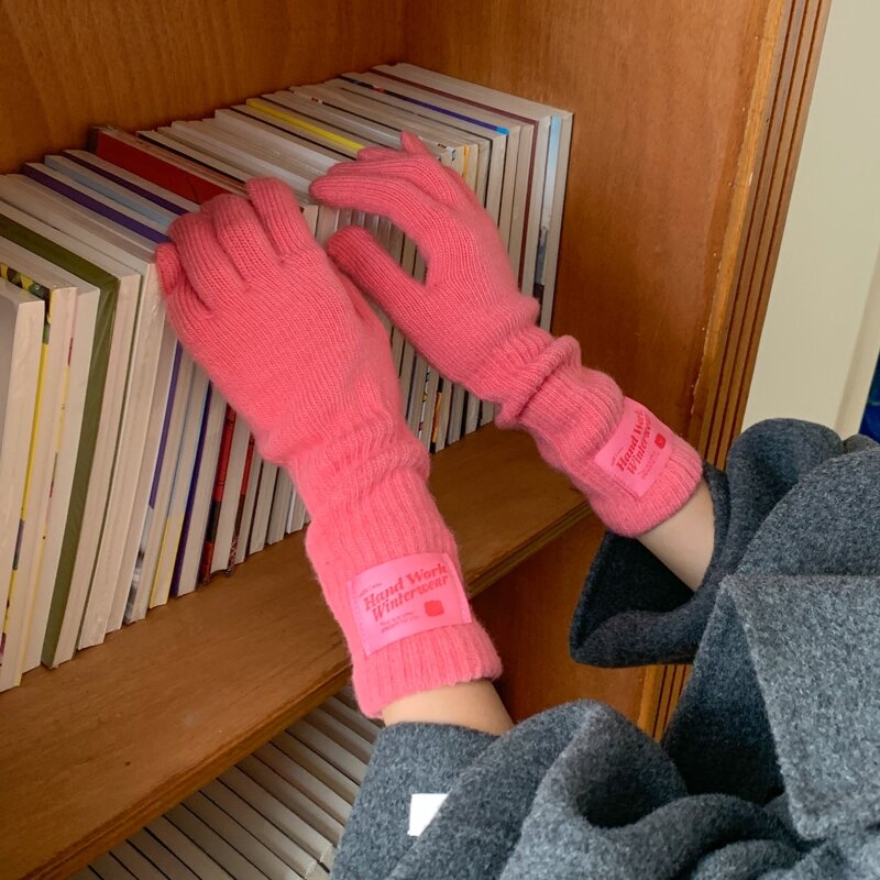 Mode Effen Kleur Touchscreen Gebreide Handschoenen Vrouwen Winter Handschoenen Warme Handschoenen Stevige Werkhandschoenen Wanten Voor Vrouwen