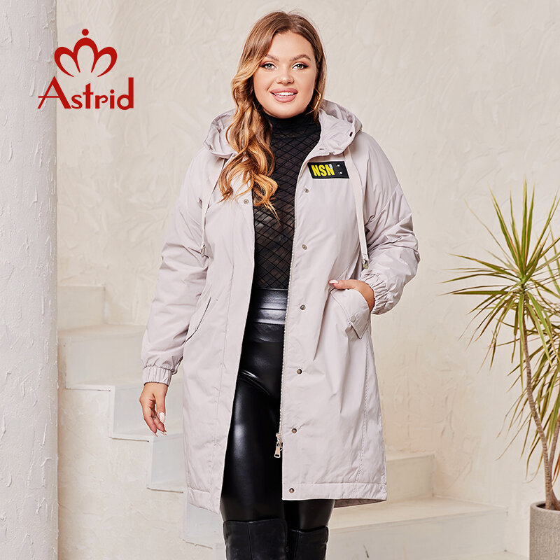 Astrid-longo trench coat com zíper para as mulheres, tamanho grande, casual, blusão, cor sólida, moda, primavera e outono