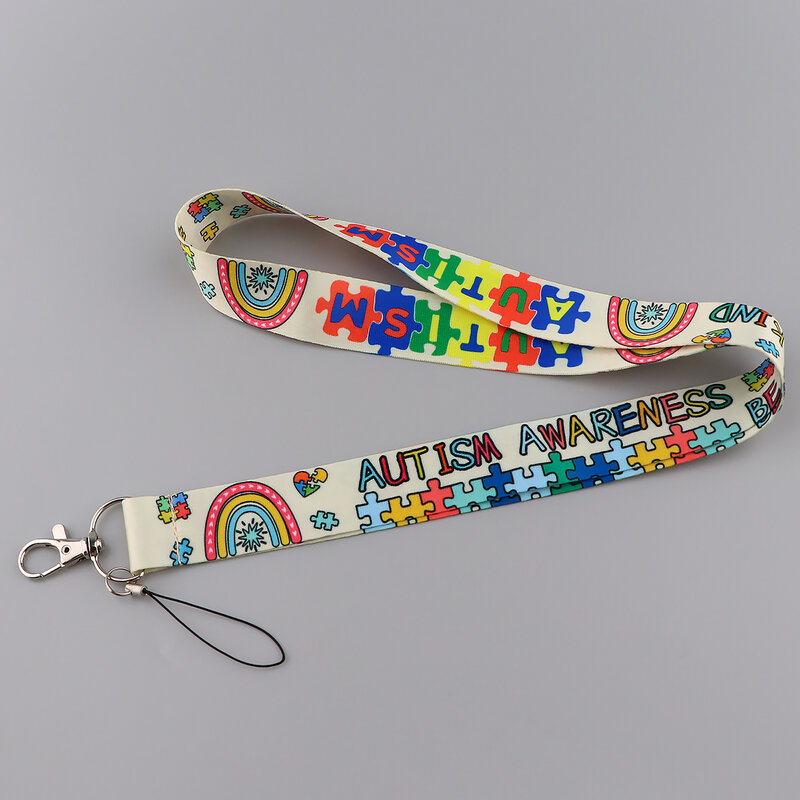 Cordino per cinturino per la consapevolezza dell'autismo per studenti porta carte d'identità IC porta Badge da viaggio tracolla per collo corda per telefono arcobaleno cavo portachiavi
