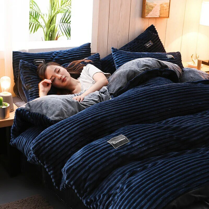 Комплект зимнего теплого постельного белья из 3 предметов, пододеяльник с двойным пододеяльником, пододеяльник для двуспальной кровати, толстая флисовая ткань кораллового цвета с наволочками