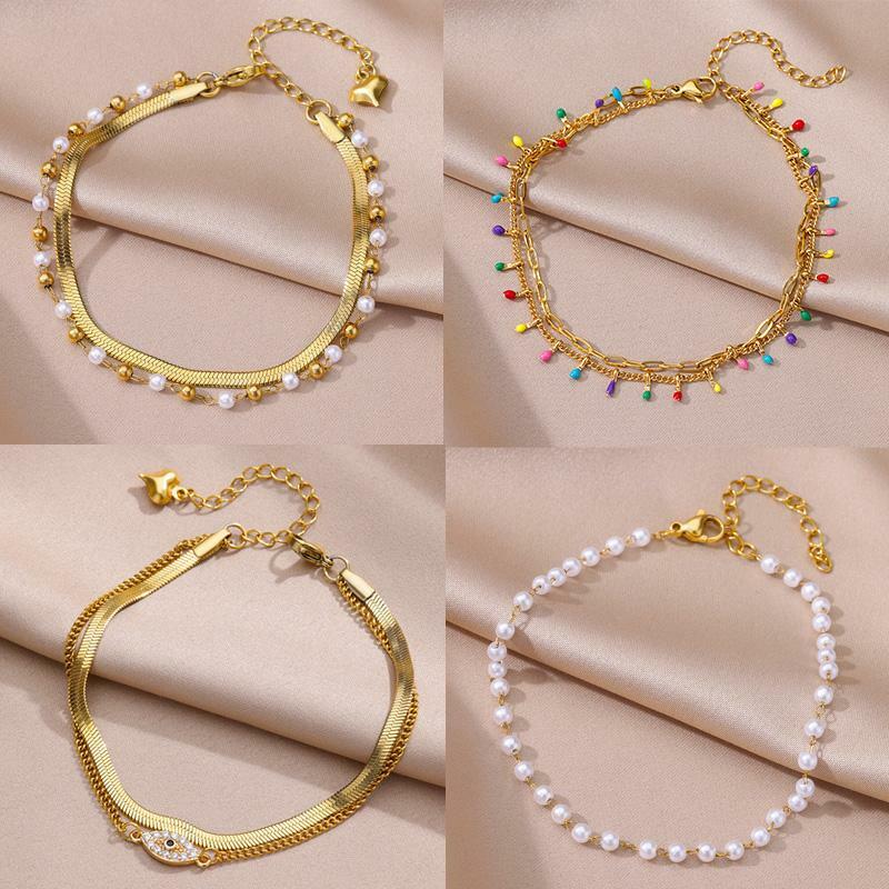 Cavigliere per le donne accessori da spiaggia estivi cavigliera con catena di perle d'imitazione in acciaio inossidabile braccialetti per gambe Color oro regali per Bodychain