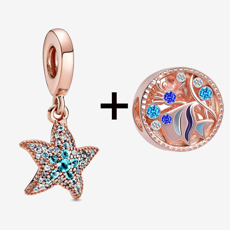 2Pcs/lot Starfish & Ocean Beads With Pendants Fits Summer Style Charms Bracelets For Women DIY Jewelry To Making Gift 2024