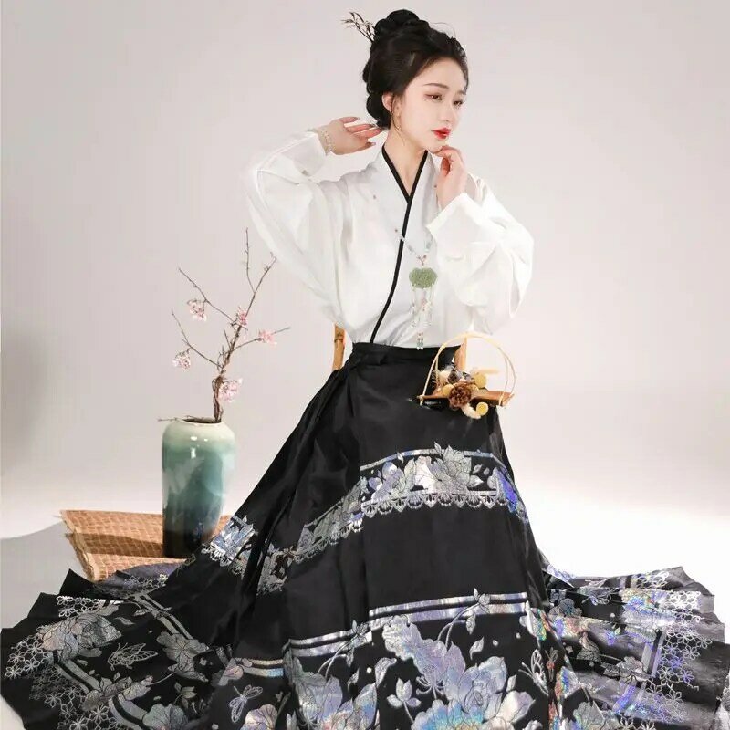 Vestido tradicional chinês para mulheres, Hanfu bordado, saia de cavalo, vestidos de noiva brinde, dinastia Ming jovem