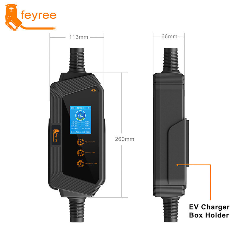Feyree 22kw 32a 3-Phasen-Typ2 tragbares EV-Ladegerät Wi-Fi-App-Steuerung Evse-Ladebox-Ladestation für Elektroauto-Ladegerät