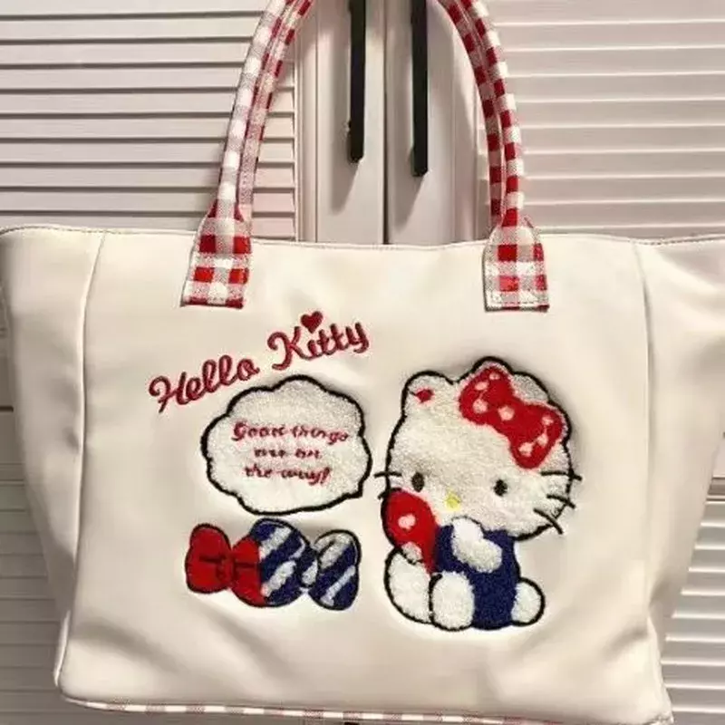 Sanrio-bolsa bordada para meninas, sacola hellokitty, bolsa de um ombro, couro macio requintado, bonito e doce, novo, outono e inverno