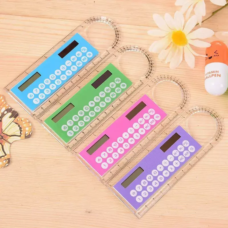 Solar Transparent Ruler Calculator with Magnifier Multifunction 10cm Ruler with Calculator Students Stationery School Supplies