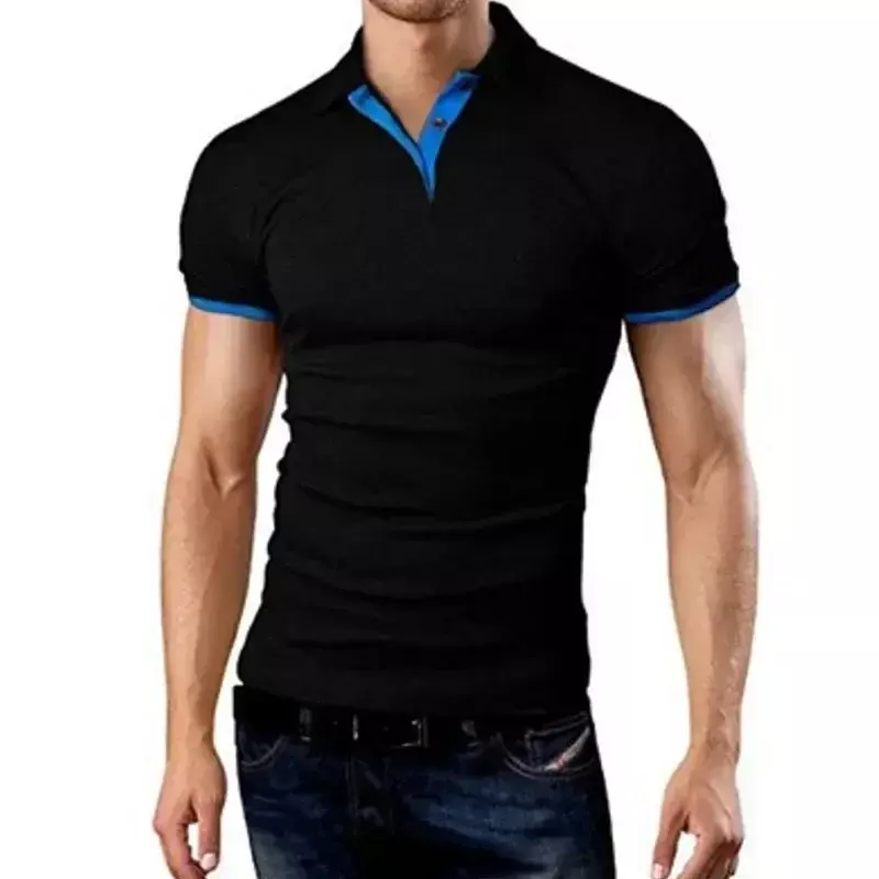 Мужская футболка с отложным воротником, коротким рукавом и прострочкой