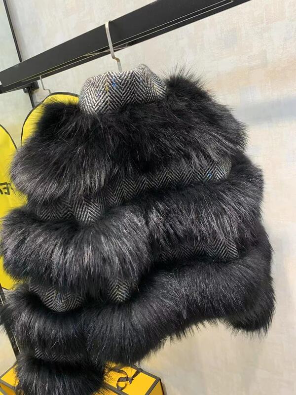 2023 Natural Raccoon Fur Woolen Coat Winter Jacket Women Parka Real Fur Coat Bomber Jacket Thick Warm Coats Fashion Streetwear