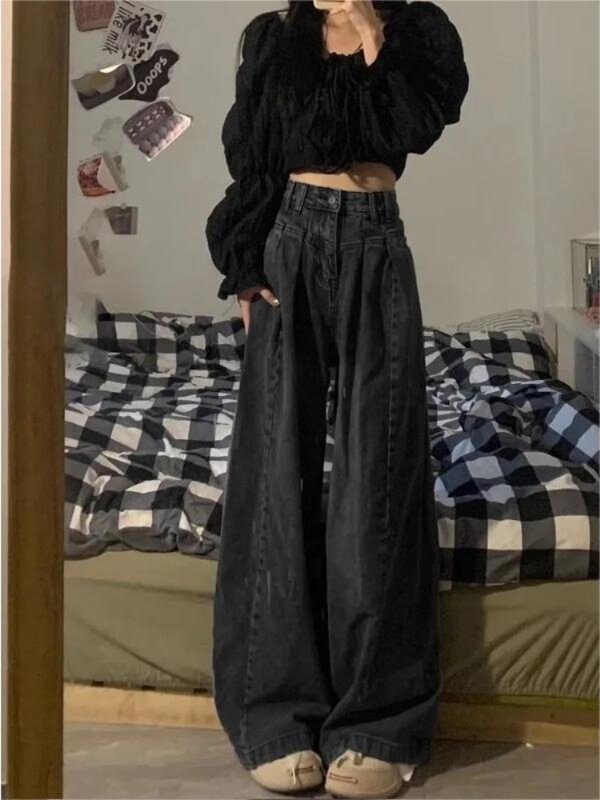 Szerokie dżinsy HOUZHOU Y2k kobieta workowate w stylu Vintage koreańskie modne spodnie duża, w stylu Harajuku spodnie dżinsowe casual Streetwear wiosenna estetyka