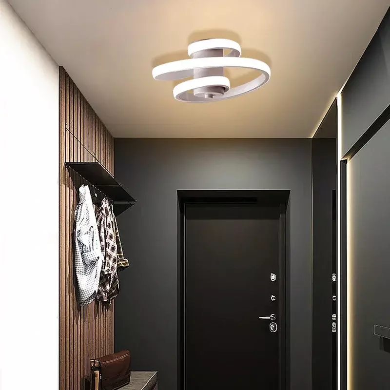Lampu langit-langit LED Modern dalam ruangan hitam/putih Spiral, lampu untuk ruang tamu, Kamar tidur, lorong, perlengkapan pencahayaan dekoratif rumah
