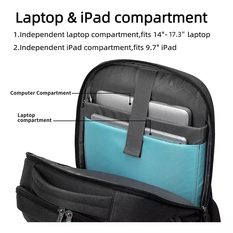 Мужской рюкзак для ноутбука 17,3 дюйма, вместительный дорожный рюкзак, многофункциональный деловой рюкзак из ткани Оксфорд, износостойкий рюкзак