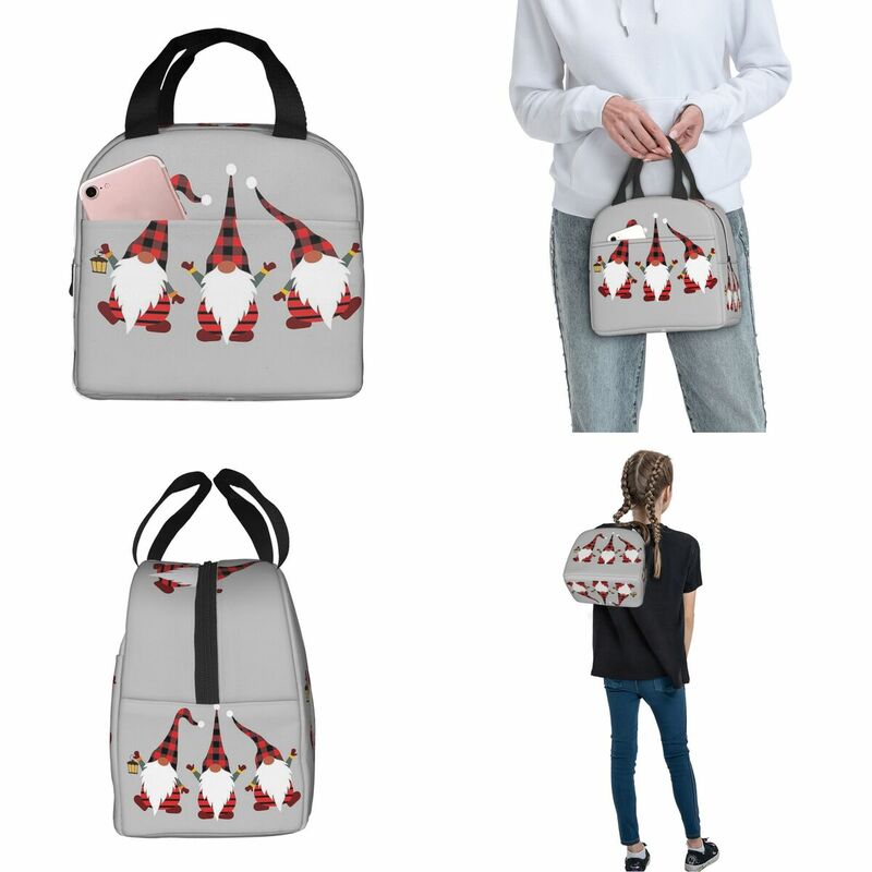 Merry Christmas Gnomes Insulated Lunch Bag Cooler Bag Lunch Container Portable Lunch Box Tote Food Bag School Outdoor
