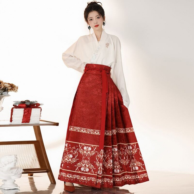 Falda de cara de caballo Hanfu para mujer adulta, bordado de la dinastía Ming, manga larga mejorada, estilo nacional, nueva