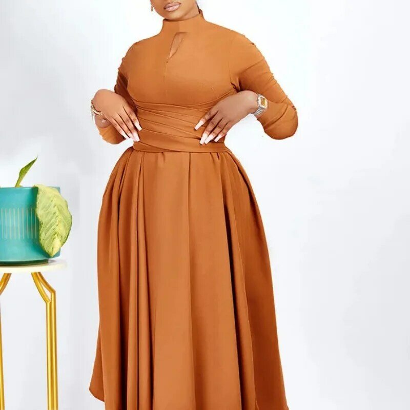 Sukienki afrykańskie dla kobiet elegancki poliester 2024 nowy moda muzułmańska Abayas Dashiki szata Kaftan Midi sukienka turecka afryka