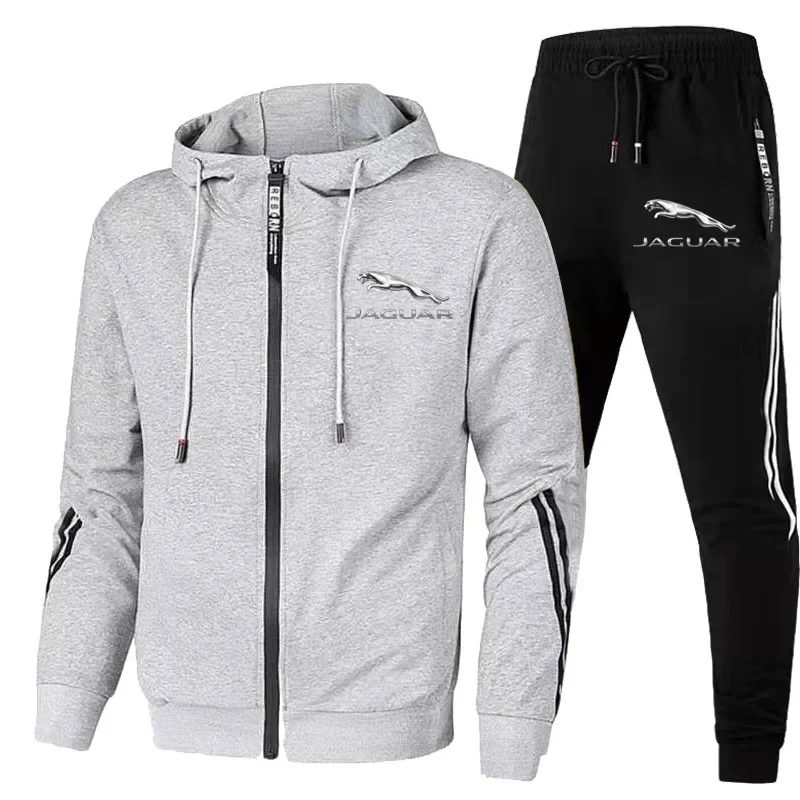 Sportswear com zíper de duas peças para homens, moletom e calças com capuz, adequado para ginástica e corrida, novo pr