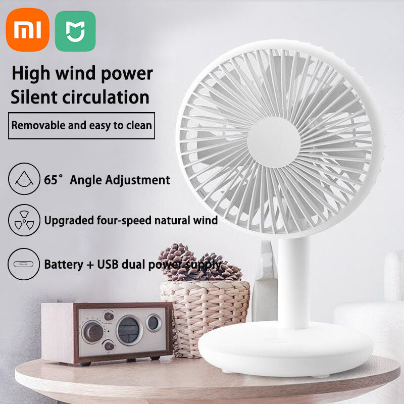 Xiaomi-Ventilateur électrique sans fil, aste par USB, petit ventilateur de bureau, 4 vitesses réglables, adapté à la maison, à la chambre et au bureau