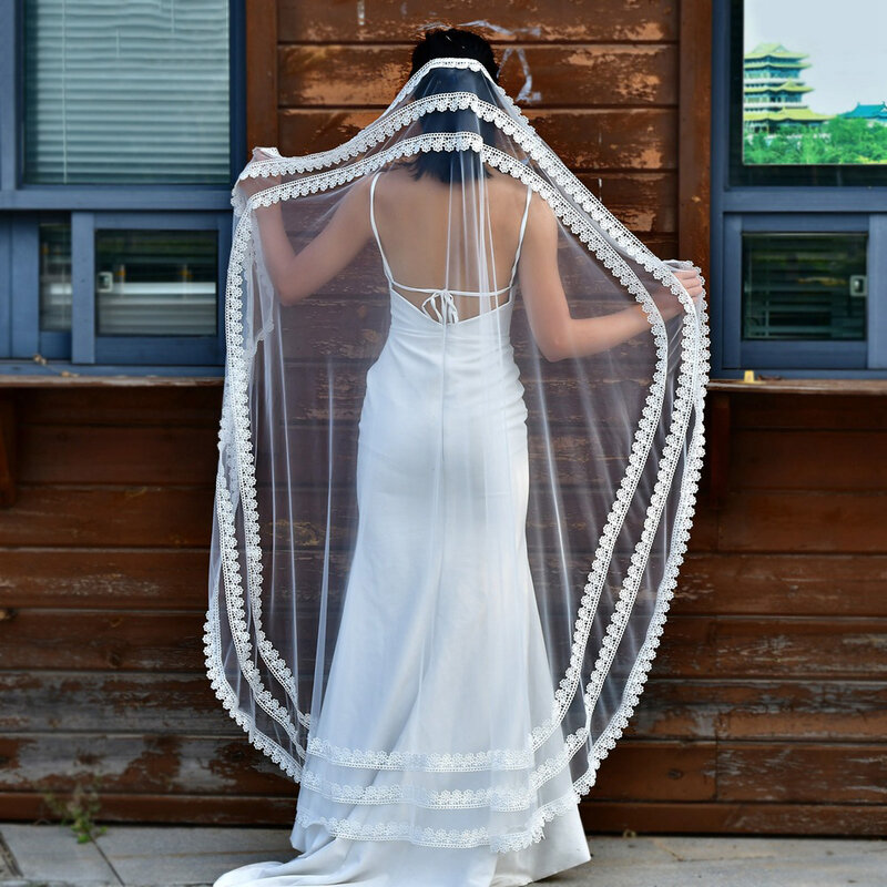 BL4044 Bride's soft veil lace edge wedding veil