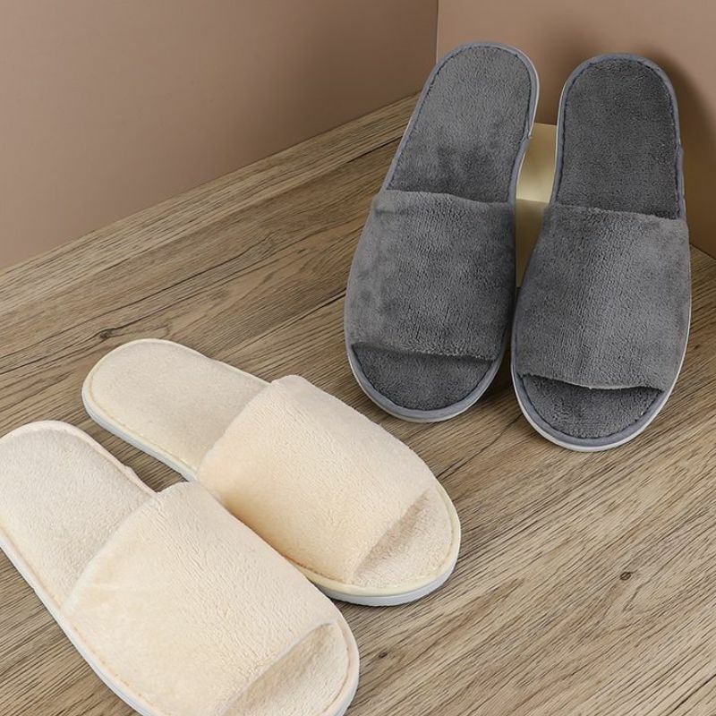 Winter Fur Slippers Soft Coral Fleece Open Toe Flip Flops Slippers Thicken Warm Plush Shoes Indoor Slippers For Bedroom Slides