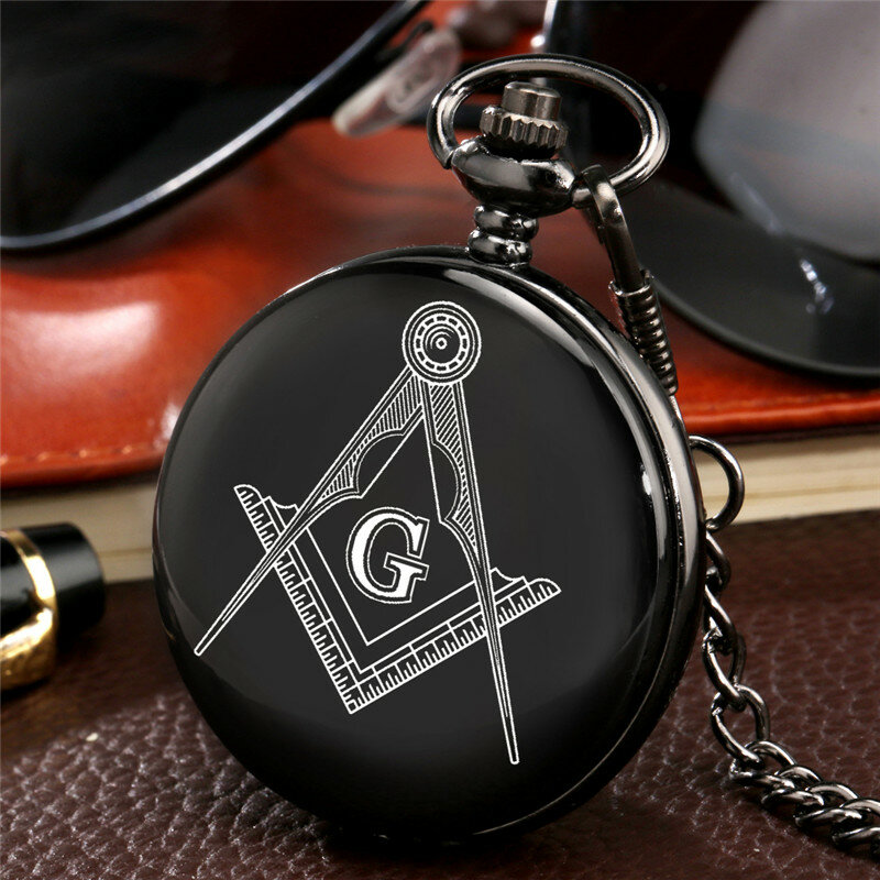 Reloj de bolsillo de cuarzo masónico para hombres y mujeres, reloj con esfera de número árabe con colgante, cadena Fob, regalo, diseño G de Freemasonry antiguo