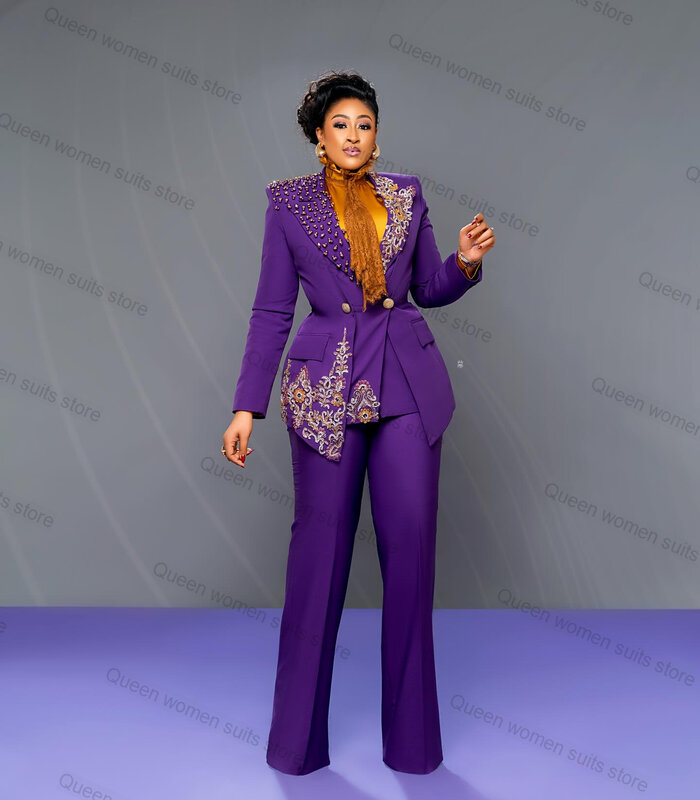 Luxury Crystals Women Suit Pants Set 2 Piece Blazer+Trouser Wedding Tuxedo Formal Office Lady Prom Dress Jacket Coat Custom Made