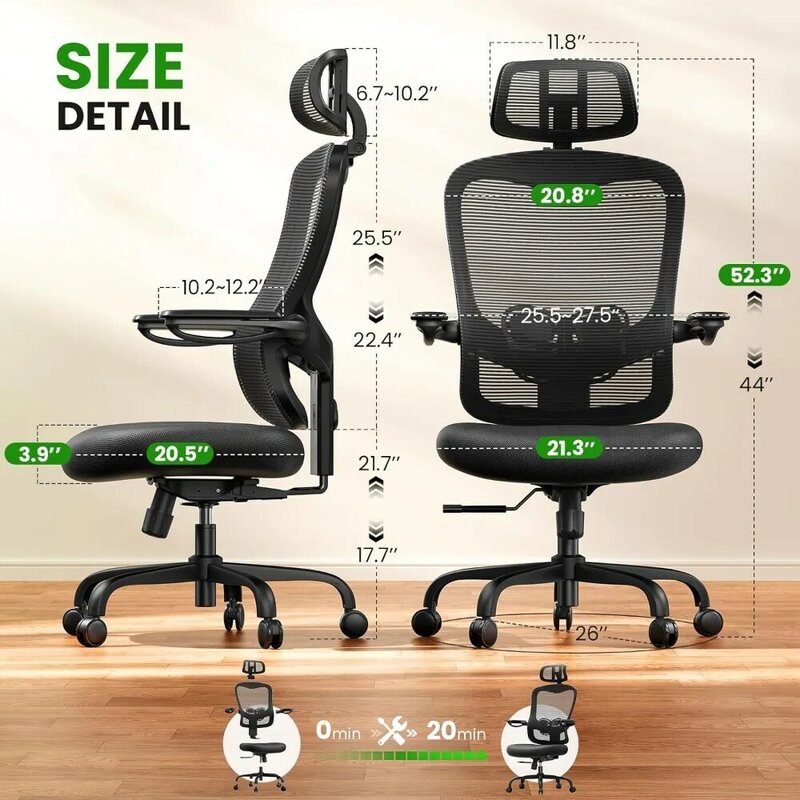 크고 큰 사무실 의자, 350LBS 용량, 최대 6 인치 5 인치, 컴퓨터 책상 의자, 10 시간 이상 편안함