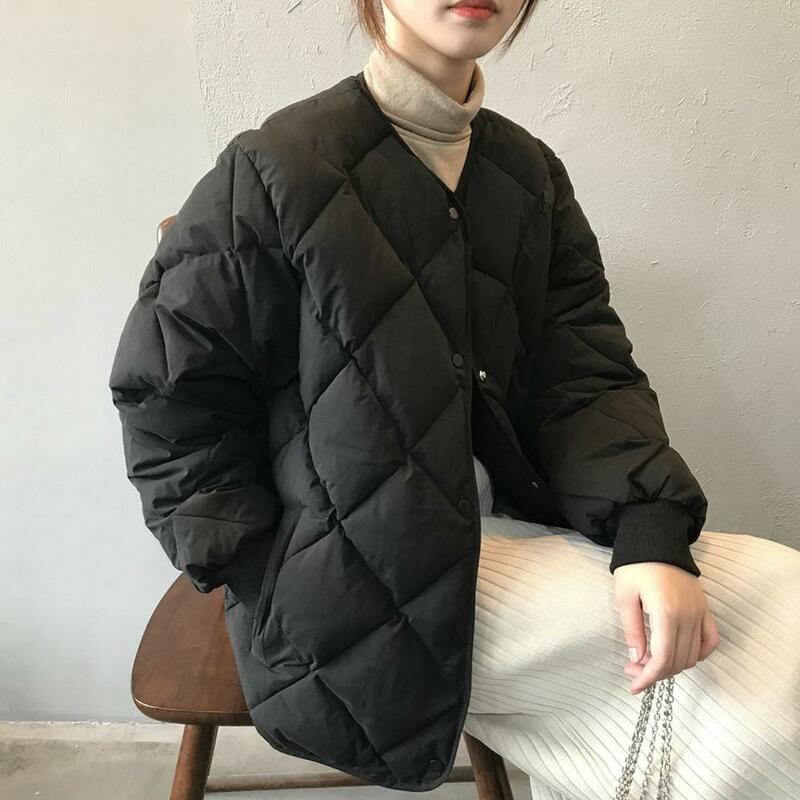 Jaqueta solta de algodão para mulheres, estilo curto, jaqueta leve, nova, outono e inverno, 2023