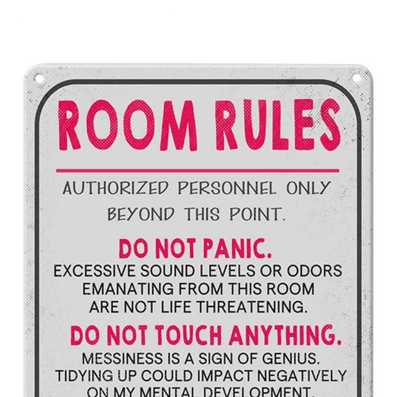 Letrero de reglas de habitación para adolescentes, niñas, niños, dormitorio de juegos, decoración de puerta de pared de aluminio, placa de reglas, regalo de cumpleaños