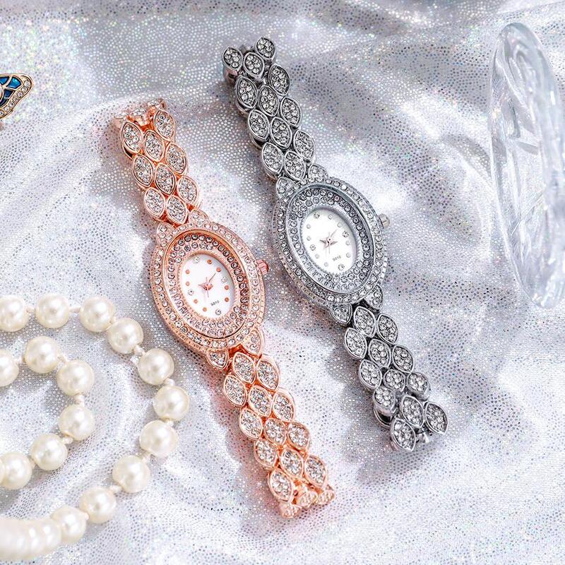 모조 다이아몬드로 가득 찬 여성용 시계, 타원형 다층 모조 다이아몬드, 럭셔리 여성용 시계, 신상