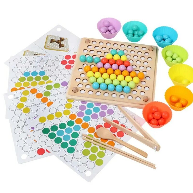 Juegos de cuentas de Clip de arcoíris de madera para niños, clasificación a juego de colores, juguetes educativos para niños y niñas, regalos de cumpleaños