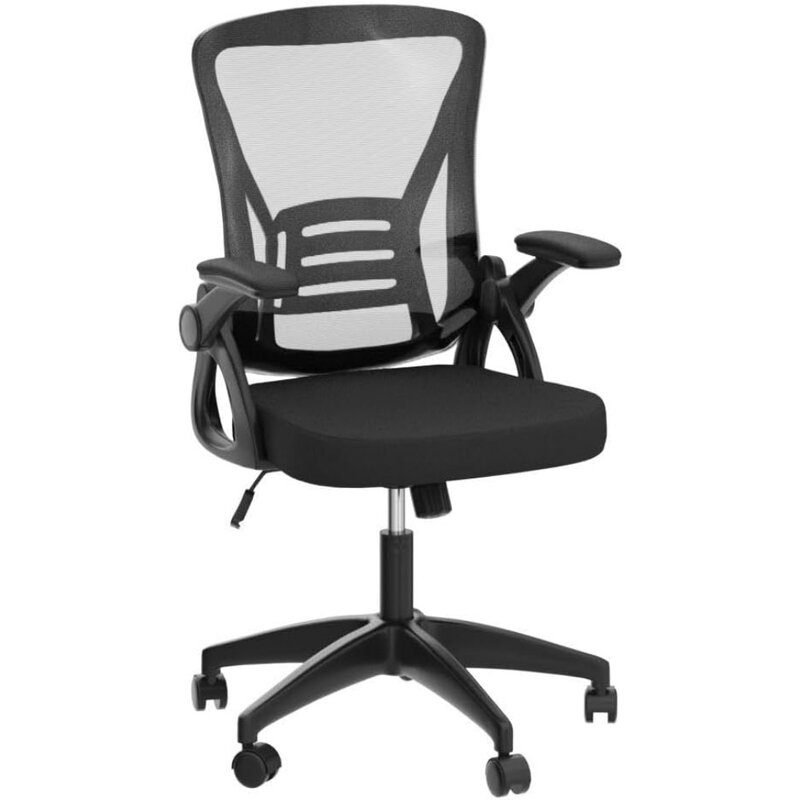 Kursi kantor ergonomis, kursi meja tengah belakang dengan tinggi yang dapat disesuaikan, kursi putar dengan lengan lipat dan penyangga pinggang