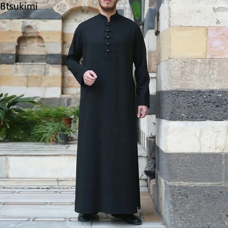 2024 muslimische Mode Männer Jubba Thobe Saudi-Arabien Stand Kragen bescheidene lange Robe islamische Kleidung Dubai Truthahn lose lässige Männer Abaya