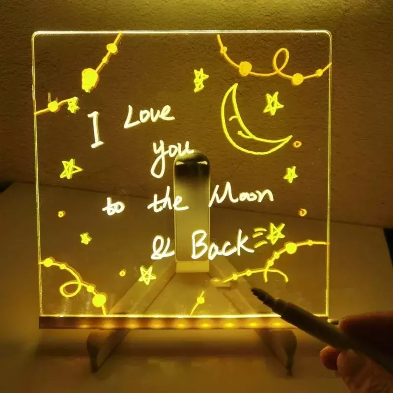 Akrylowa tablica pamiątkowa LED ze stojakiem i markerem, notatka na tablicy LED, lampka na biurko zapalić tablica ogłoszeń do biura w domu