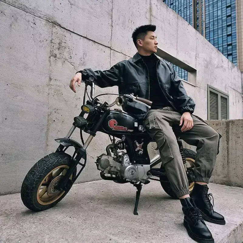 Calças de motociclista masculinas, calças de motociclista, empilhadas, roupas de rua vintage, casual, grande, barato, tamanho grande, preto, outono, Y2k