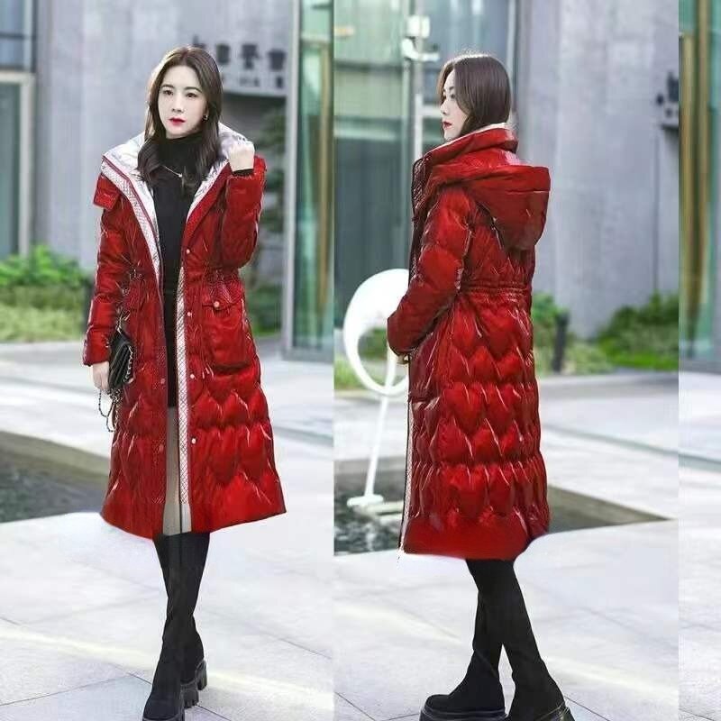 2024 New Women Down Cotton Coat Winter Jacket Female Mid Length Version Parkas Slim Fit Warm Outwear Hooded Versatile Overcoat