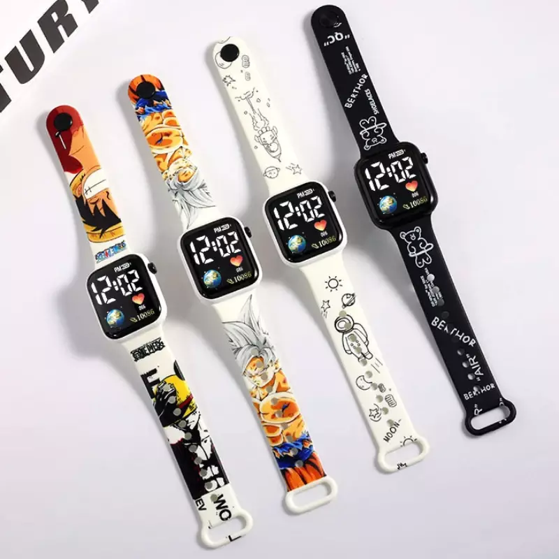New Printed Cartoon Children's Electronic Watch Fashion Button Kids Led Digital Watch Outdoor Student Square Personality Clock
